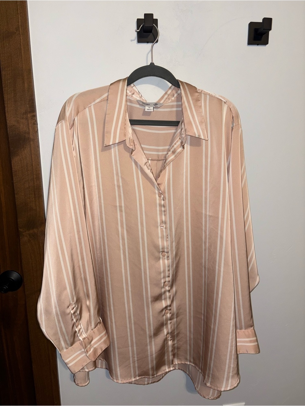 Old Navy Blush Pink and Cream Striped Satin Button-Down